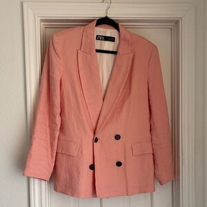 Zara Linen Double Breasted Blazer